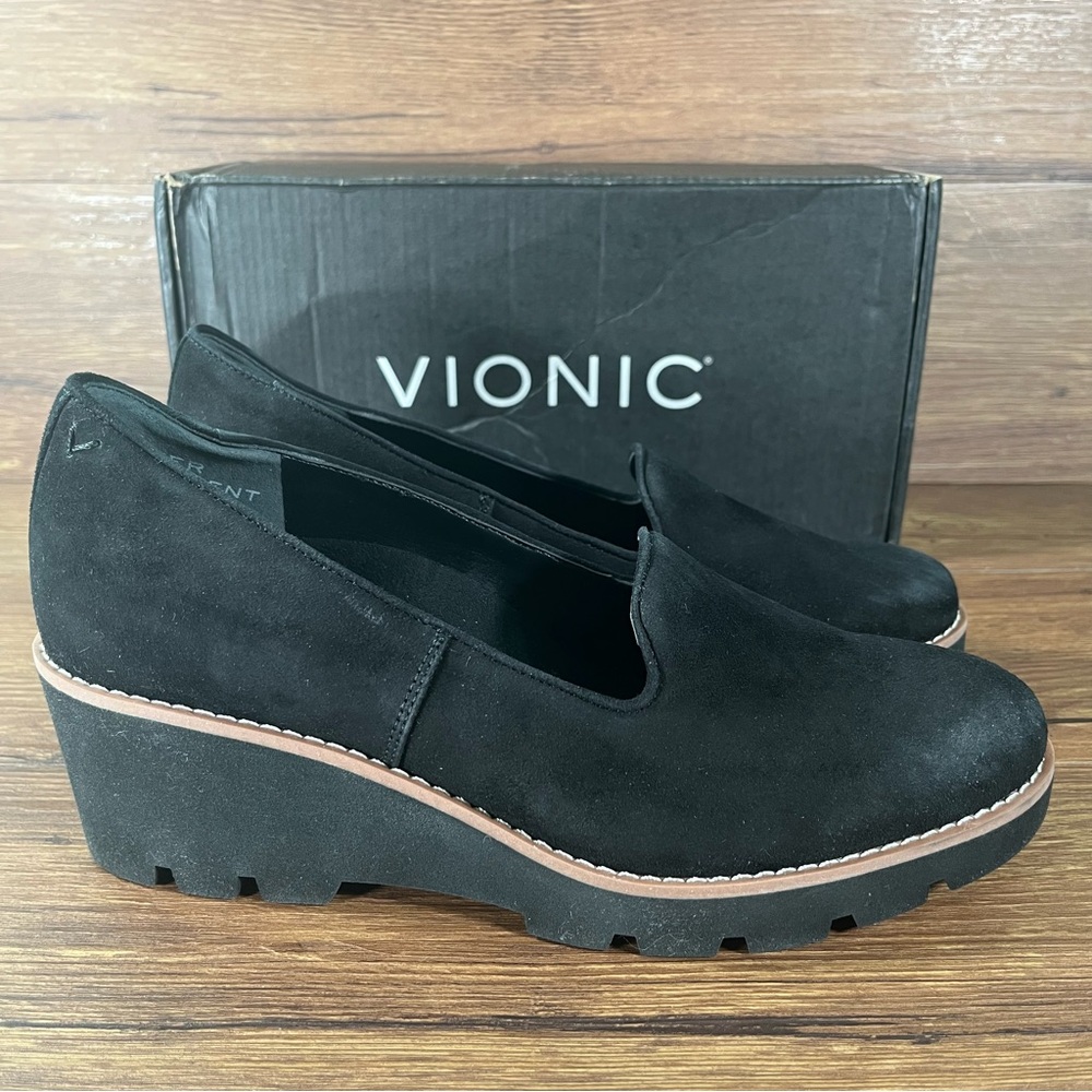 VIONIC ‘Willa’ Black Suede Wedge Loafers Women’s NEW Shoes Slip-On - Picture 10 of 10